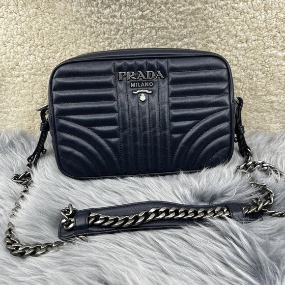 Prada Diagramme Soft Calfskin Baltico Navy Blue Crossbody Bag EUC - Picture 2 of 15
